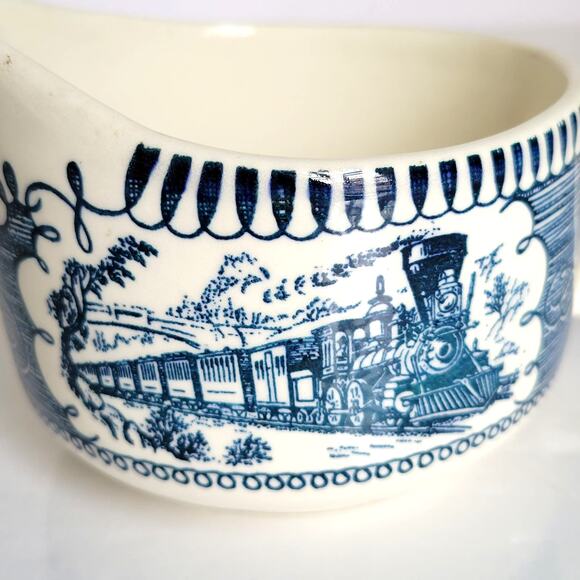 Vintage Royal China Creamer Blue Cream Currier & Ives Express Train Railroad USA - Picture 3 of 10